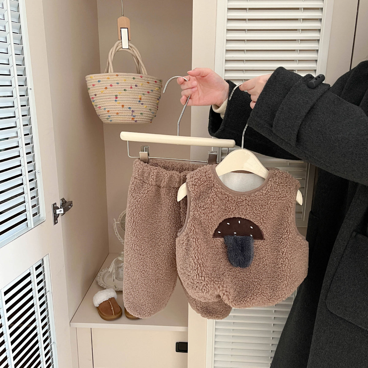 Koreaanse stijl babykleding winterpak, nieuw voor jongens en meisjes, schattig fleece gewatteerd vestje, warme broek