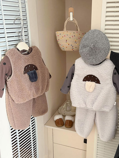 Korean Style Baby Fashion Winter Suit New Male and Female Baby Cute Fleece Padded Vest Warm Pants