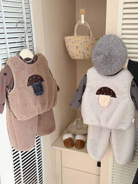 Korean Style Baby Fashion Winter Suit New Male and Female Baby Cute Fleece Padded Vest Warm Pants