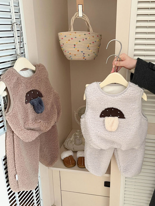 Korean Style Baby Fashion Winter Suit New Male and Female Baby Cute Fleece Padded Vest Warm Pants
