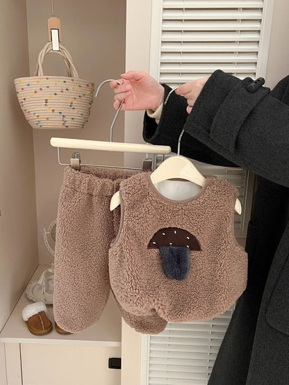 Korean Style Baby Fashion Winter Suit New Male and Female Baby Cute Fleece Padded Vest Warm Pants