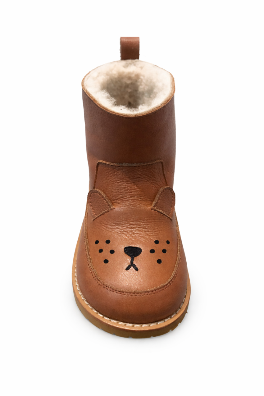Leather lion boots fleece-lined
