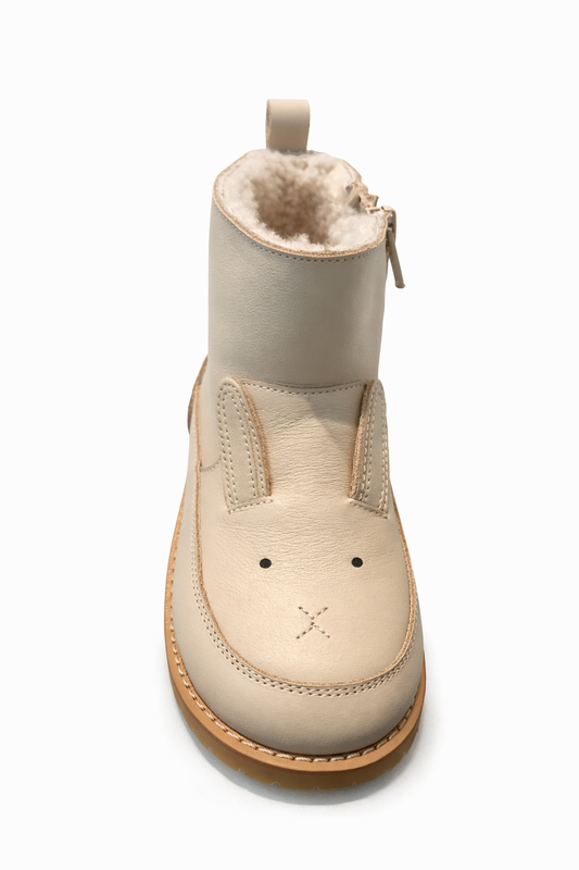 Leather bunny boots wool fleece-lined