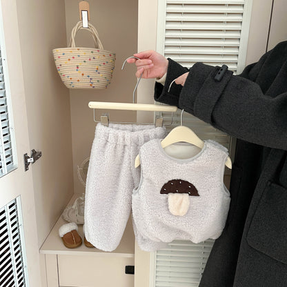 Korean Style Baby Fashion Winter Suit New Male and Female Baby Cute Fleece Padded Vest Warm Pants